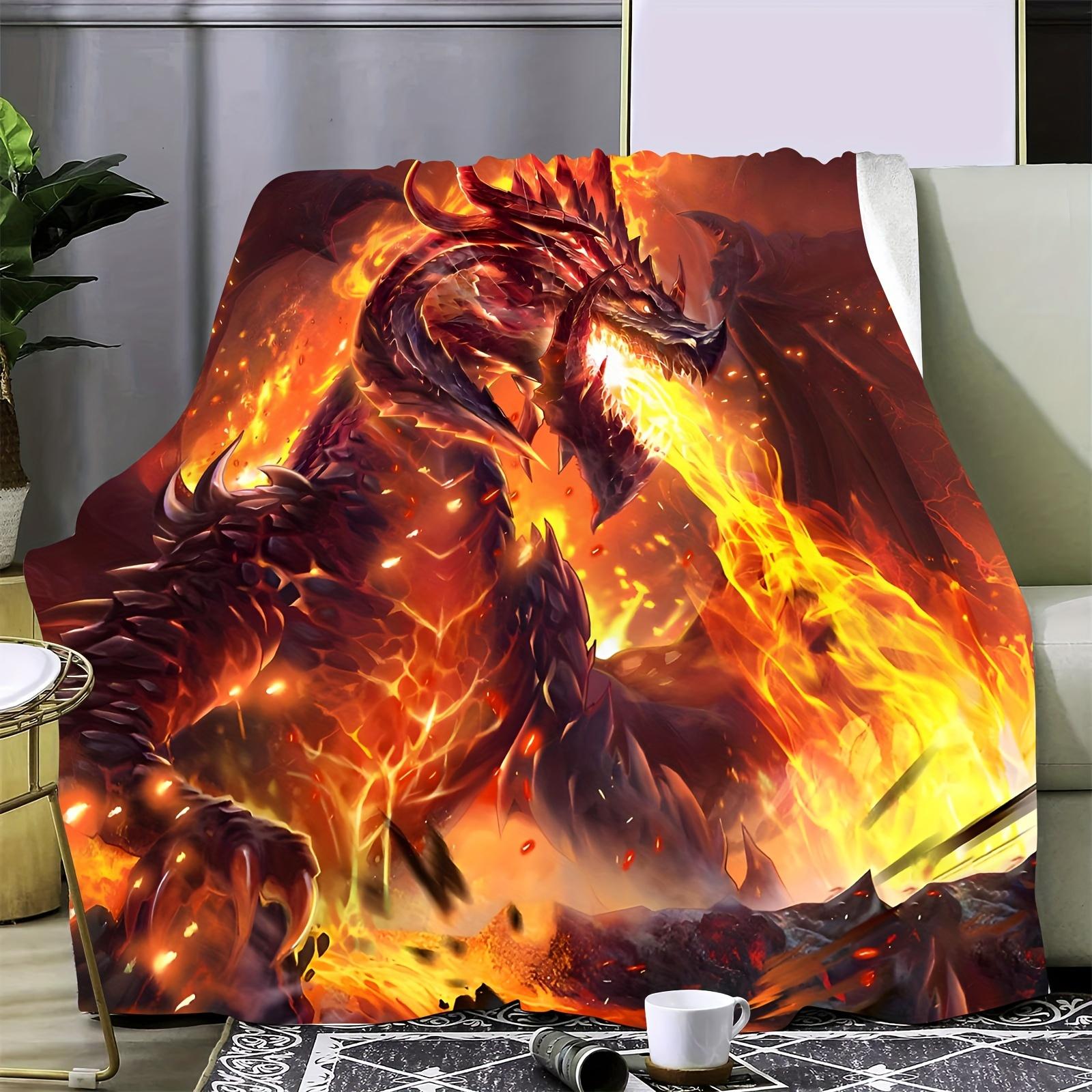 

Boho Anime Dragon Flannel Blanket – 100% Polyester All-Season Throw – HD Digital Print for Sofa Bed Decor 75x90cm
