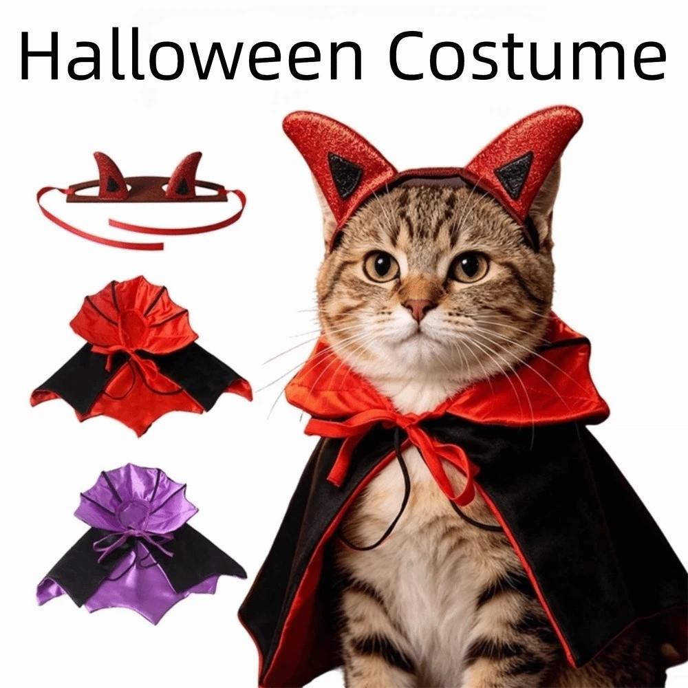 Stand Collar Dog Purple Cloak Horns Cat Gothic Headband Pet Bat Costume Festival Carnival