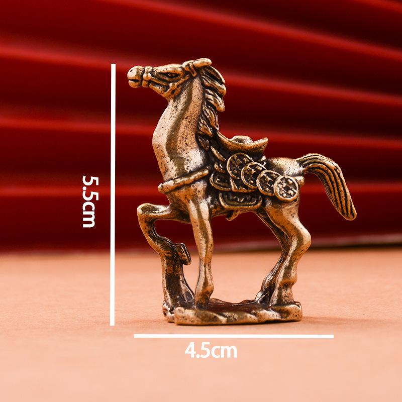 Brass Horse Step On Coins Lucky Statue Feng Shui Desk Ornament Zodiac Animal Figurines Miniatures Pure Copper Crafts Collections