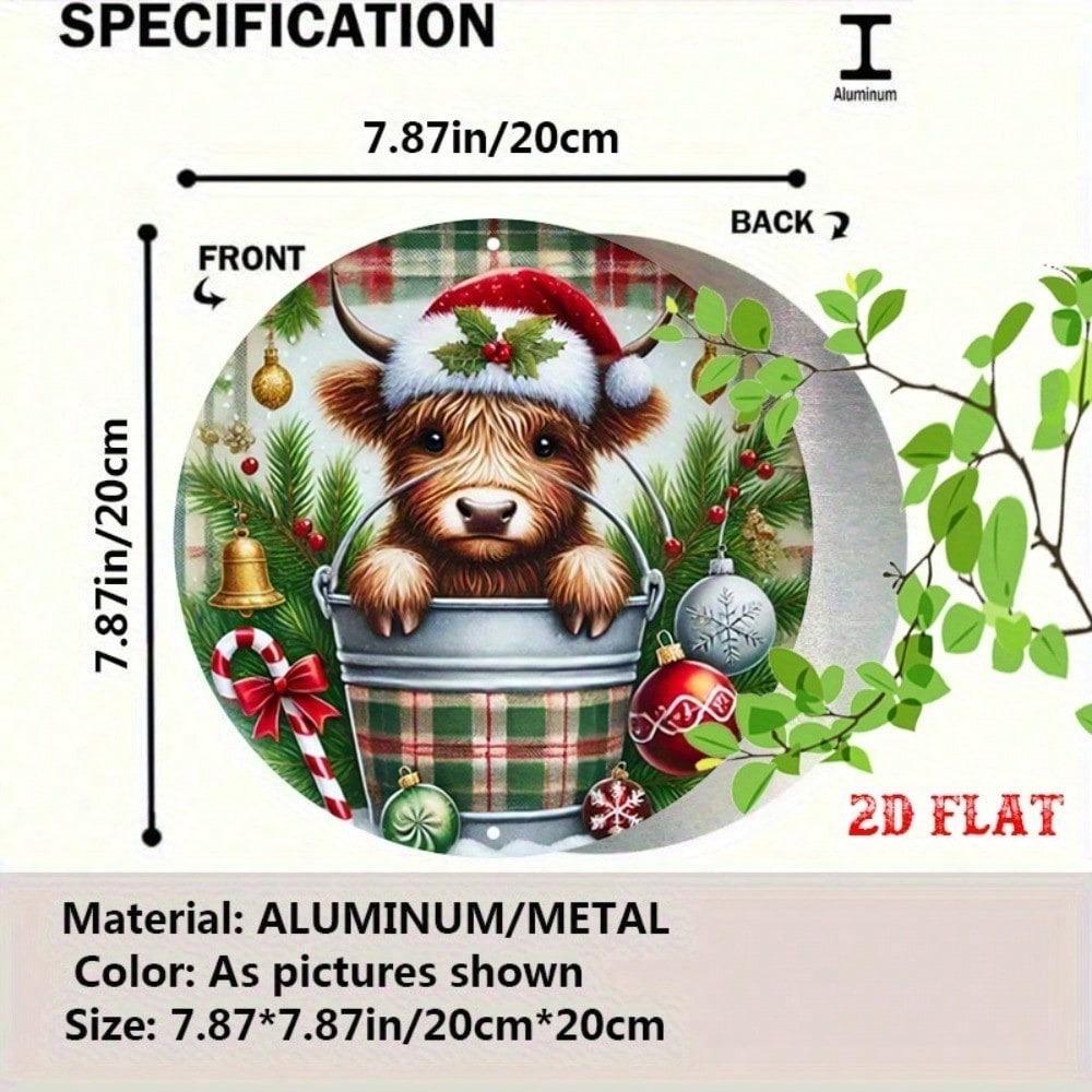 Rustic Scottish Highland Cow Metal Wall Art Round Plaque Farmhouse Decor 7.8 Inch
