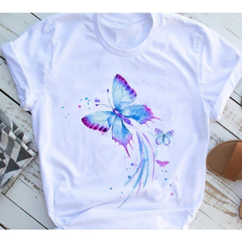 Short Sleeved Butterfly Tree Casual Short Sleeved Women's Casual 3D T-shirt Women's T-shirt