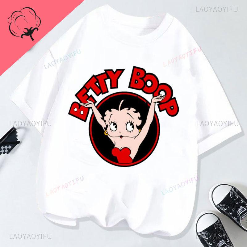 New Fashion BettyBoop T Shirt Kawaii Cotton Crewneck 2000s Clothes Y2k Women Shoujo Girl Style Creativity Tee