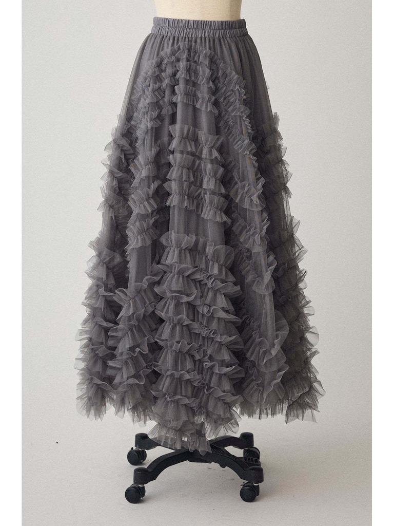 Elegant A-line Ruffle Lace Maxi Skirt - Versatile Puffy Long Hem Design