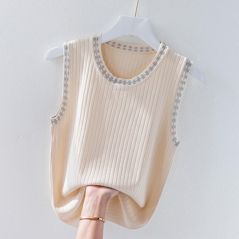 

Белые майки женские летние 2025 без рукавов с круглым вырезом черные трикотажные майки женские топы JJ322 One Size абрикосовый