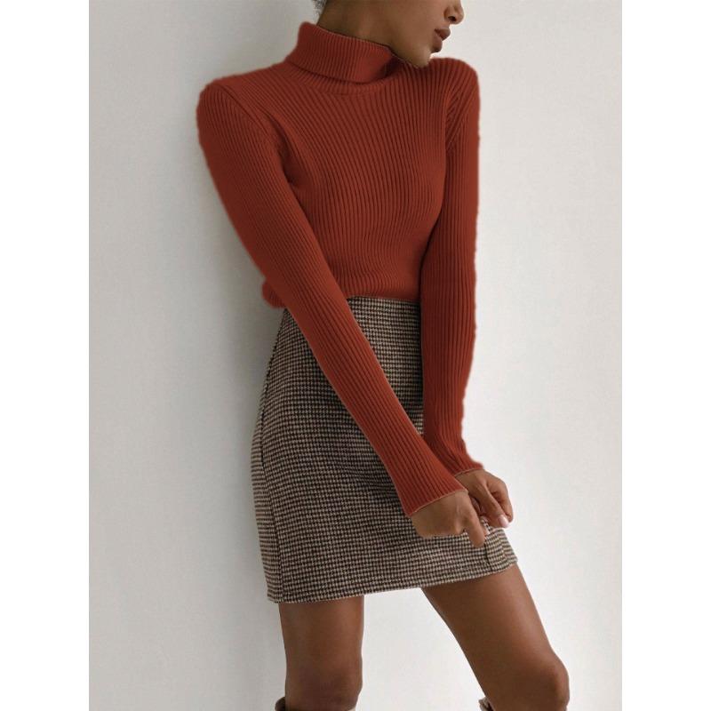 TIFICY Women's Fashion Casual Fall Winter Solid Color Print Long Sleeve High Neck Sweaters