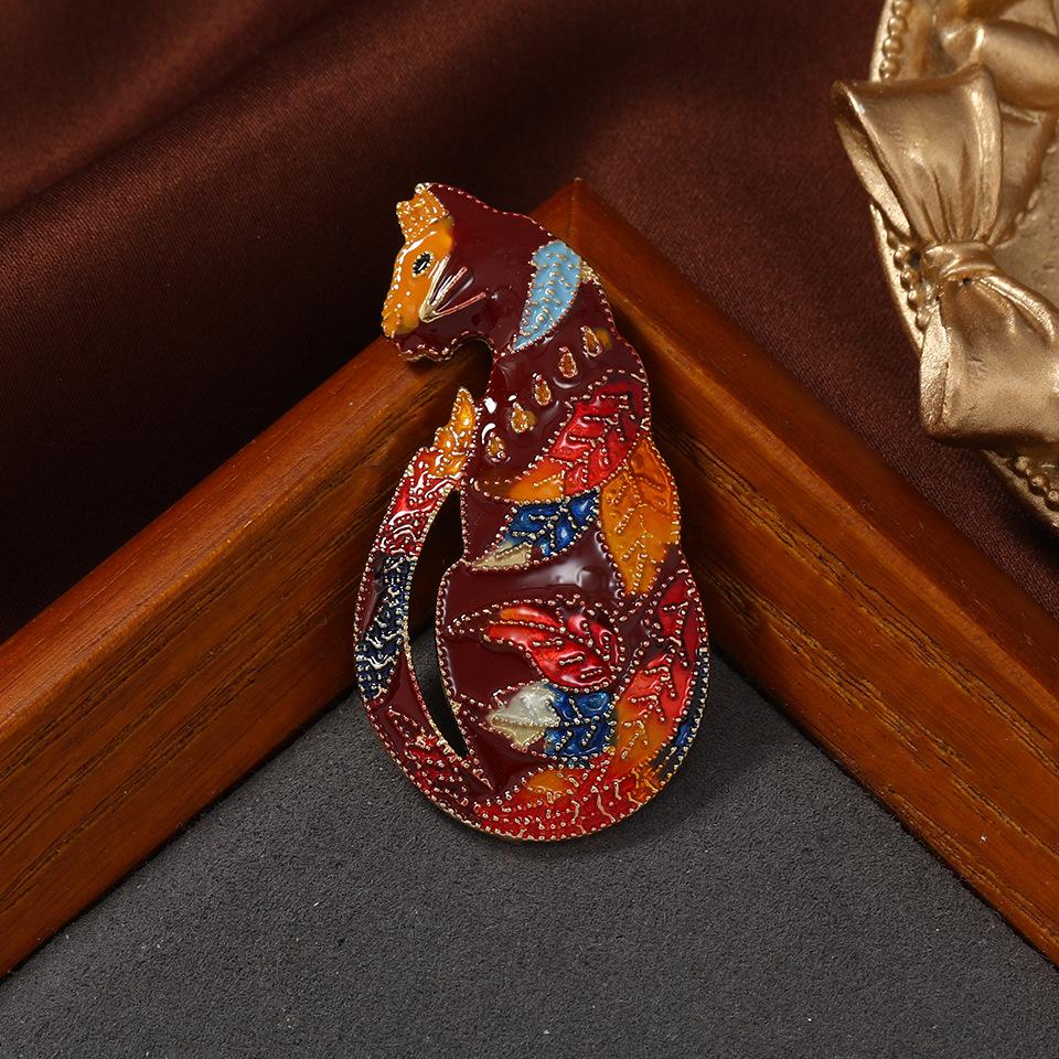 Винтаж Барокко Женщины Мужчины Сращивание Живопись Кошка Эмаль Броши Значки Мода Ретро Унисекс Животные Классика Сбрасывание Масляные Булавки