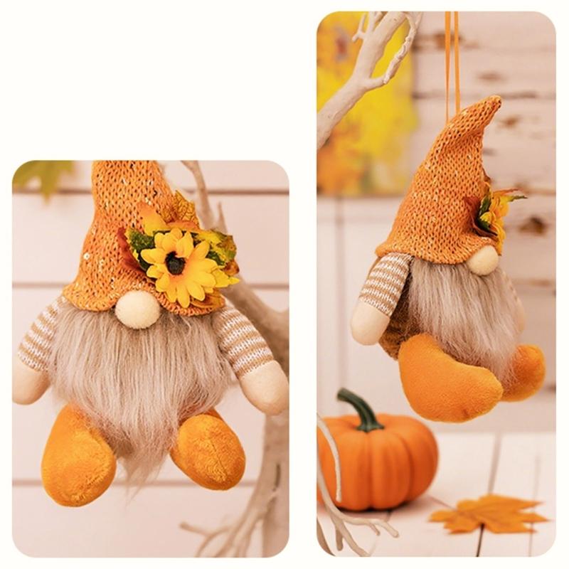 1Pair Fall Season Harvest Celebration Gnomes Figures Handmade Festival Dwarf Decoration for Office and Home Couple Gift