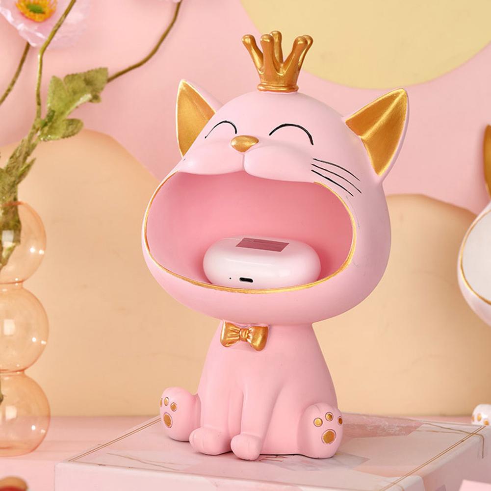 Fortune Cat Key Holder Figurine Entrance Crafts Resin Storage Box Big Mouth Lucky Cat Table Sculpture Living Room Desk Decor