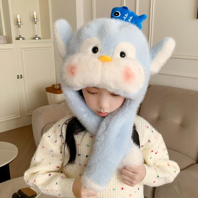 Penguin Hat Soft Cute Children'S Scarf Integrated Ears Will Move Will Call Winter Warm Thickened Fluffy Hat Tide