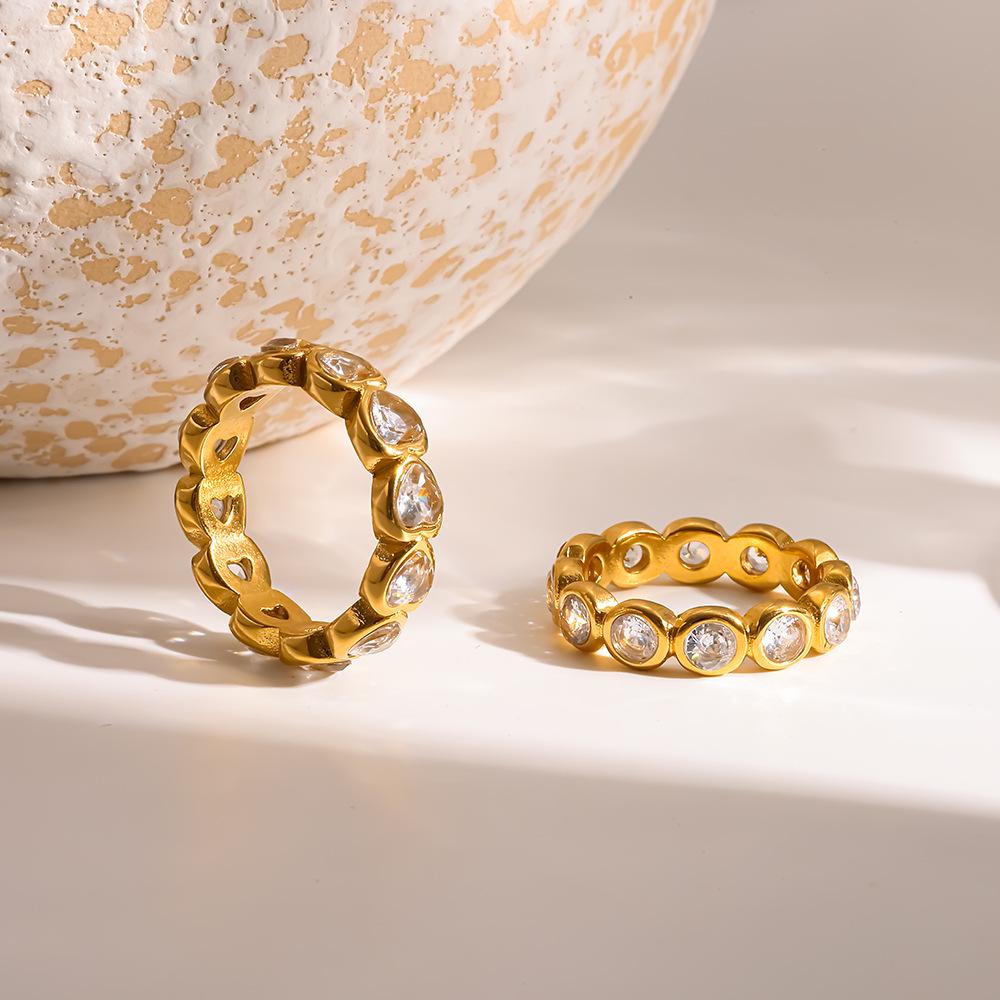 18K Gold-Plated Geometric Heart Zirconia Stainless Steel Ring - High-End Feel, Color-Preserving
