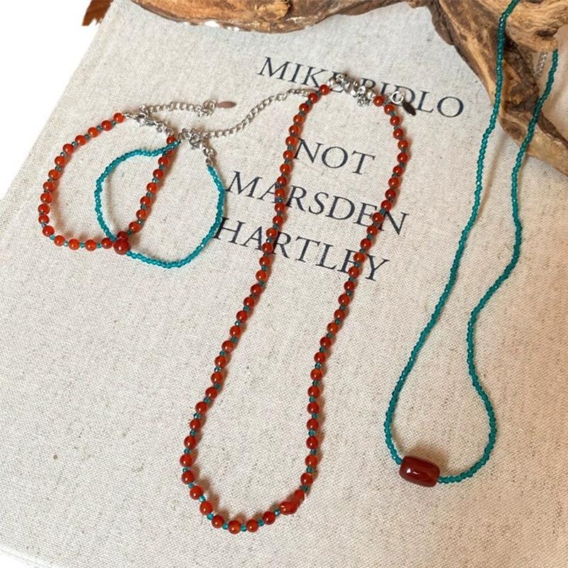 Retro Exquisite Red Blue Contrast Colorful Beaded Necklace For Women Girls Light Luxury Bracelet Jewelry Accessories Gifts