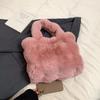 Women Faux Fur Solid Color Casual Shopper Tote Bag Winter Imitation Rabbit Hair Handbag Large Capacity Soft Shoulder Bag
