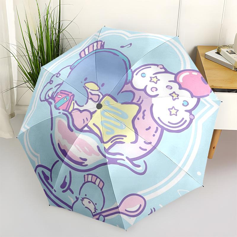 

1pc Kawaii Ice Cream Sundae with Cherry Topping - Cute Dessert Illustration for Fans, Travelers, Everyday Use, Festive Gift, Auto-Open Close Umbrella,