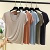 Plus Size M To 6XL U-Neck Women's Tshirt Short Sleeves Modal T-shirts Thin Bottomed Tees Solid Color Loose Tee Tops All Match