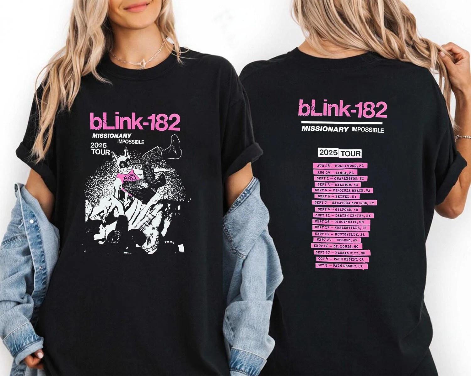 Blink 182 Missionary Impossible Тур 2025 Унисекс 2025 Двусторонний 100% Хлопок Футболка Мужские Футболки Топ. S