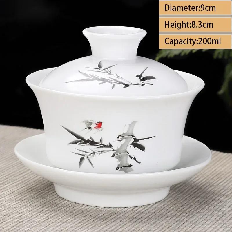 Jingdezhen Ceramic Gaiwan Teacup Handmade Tea Tureen Boutique Tea Bowl Chinese Porcelain Teaware Accessories Drinkware