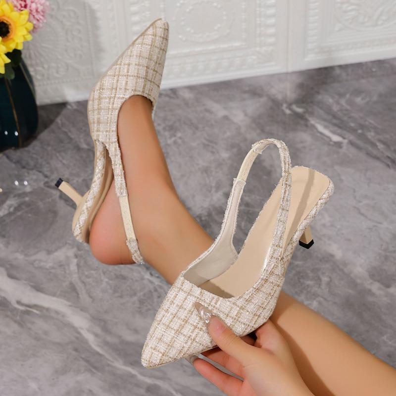 Fashion 2025 Leisure Sandals Female Office Career Thin Mid Heels Pointed Toe Shoes Women Slip On Summer Sandals Plus Size