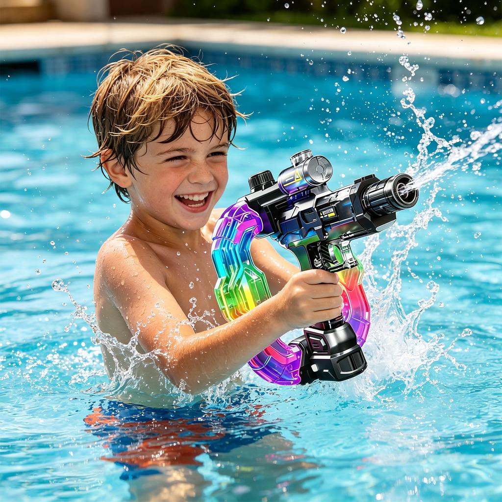 Outdoor Kids Water Gun Toy with Light and Sound Effects Rechargeable Water Blaster for Summer Play and Water Activities Safe Durable Design