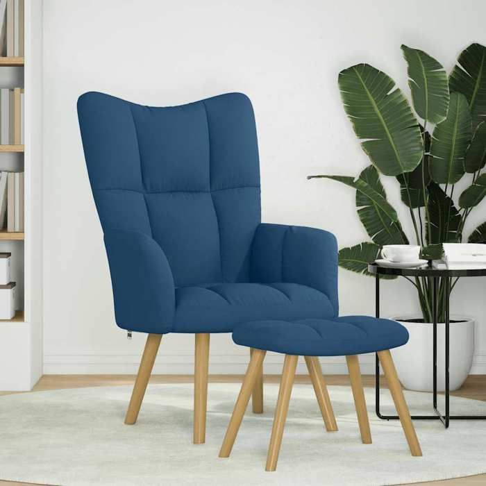VidaXL Chaise de relaxation avec repose-pied Bleu Tissu, chaise, fauteuil relax, fauteuil relax en tissu, chaise de salon, 4016786