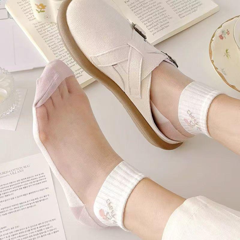 Summer Crystal Silk Women's Cartoon Sporty Short Socks - Breathable and Transparent