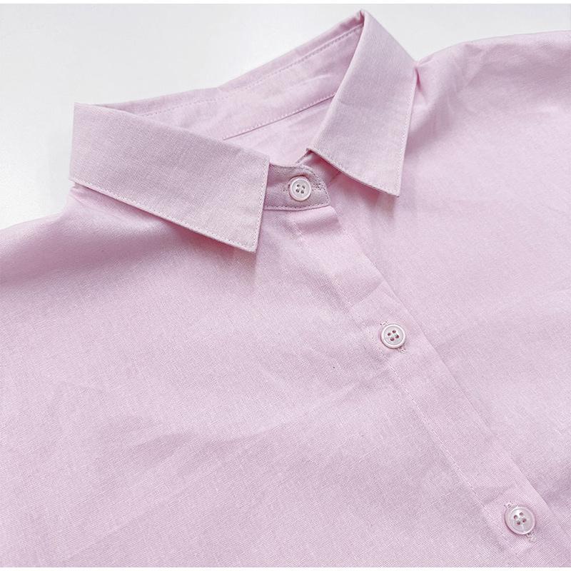 Women's Pure Cotton Shirt and Pants Set Casual Solid Color Women's Set V-neck Button Decoration Sweet Style Spring and Summer New Women's Clothing