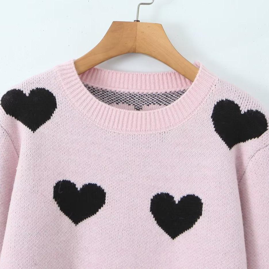 2026 Autumn Women's European & American High-End Versatile Heart Pullover Sweater