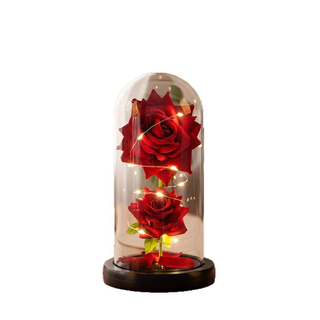 1 Artificial Rose Eternal Flower Glass Cover Creative Bouquet Mother's Day Small Gift Valentine's Day Gift High Sense