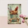 Metal Poster Wall Art, Vintage Farm Chicken Flowers, Kitchen Living Room Decor