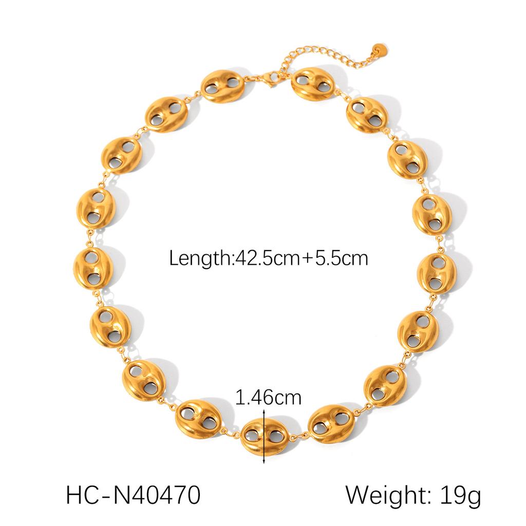 Stainless steel pig nose clasp necklace bracelet earrings set, Instagram style premium titanium steel jewelry