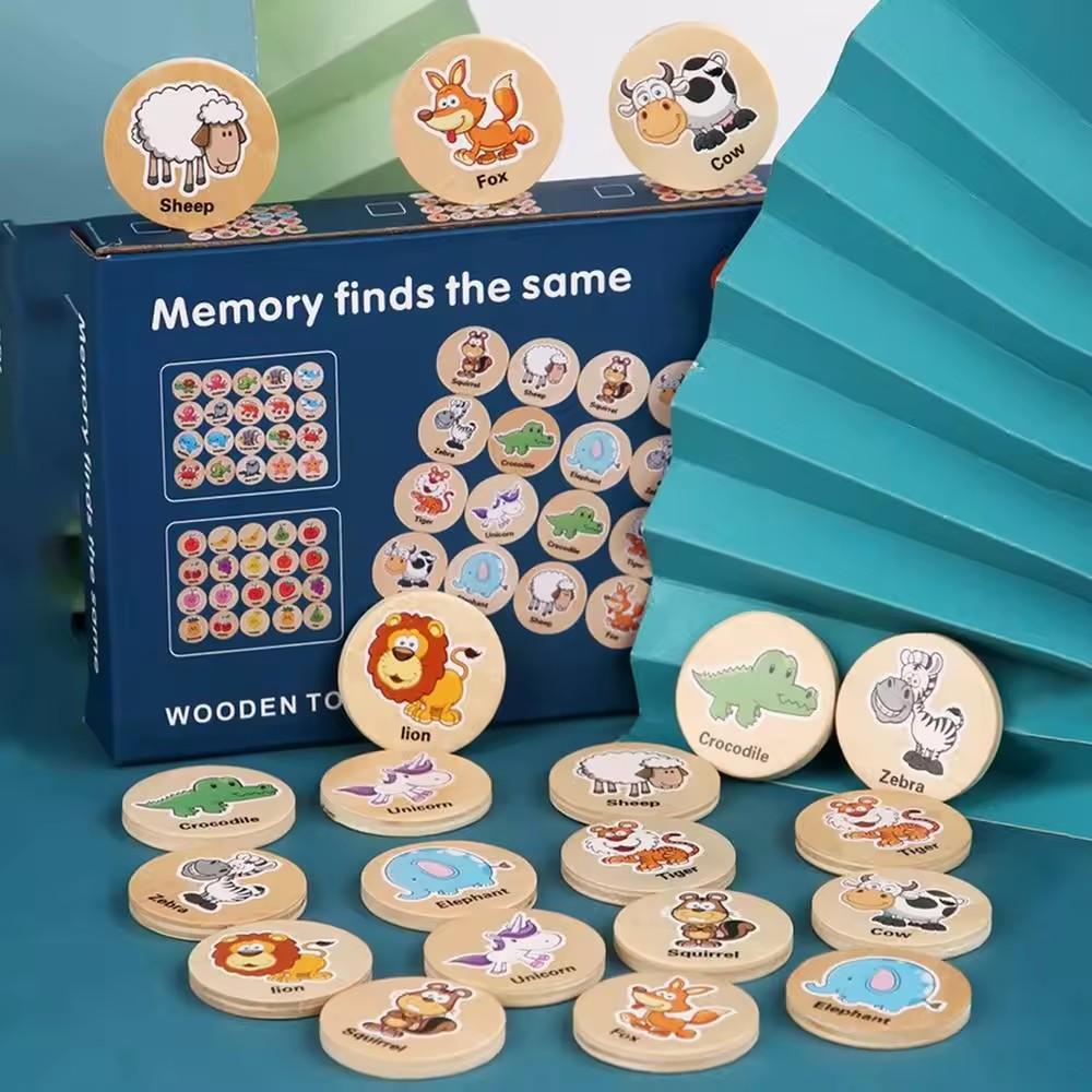 Children Educational Wooden Memory Game Animal Fruits Cognitive Baby Memory Chess Toy Kids Focus Training Wooden Educational Toy