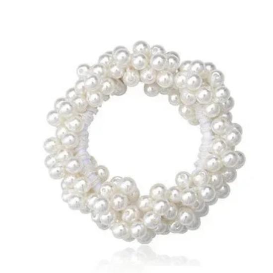 Girls Scrunchies Luxury Big Elegant White Pearl Hair Ties Beads Rubber Bands Ponytail Holders Elastic Hair Band Hair Accessories