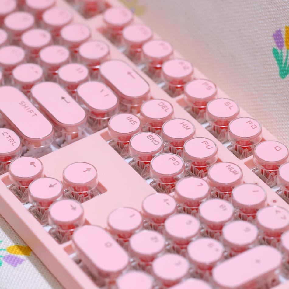 Clavier Mécanique Rétro Rose Touches Rondes Cristal ABS 87/104/108 Personnalisé Violet Transparent Petit Ensemble Complet