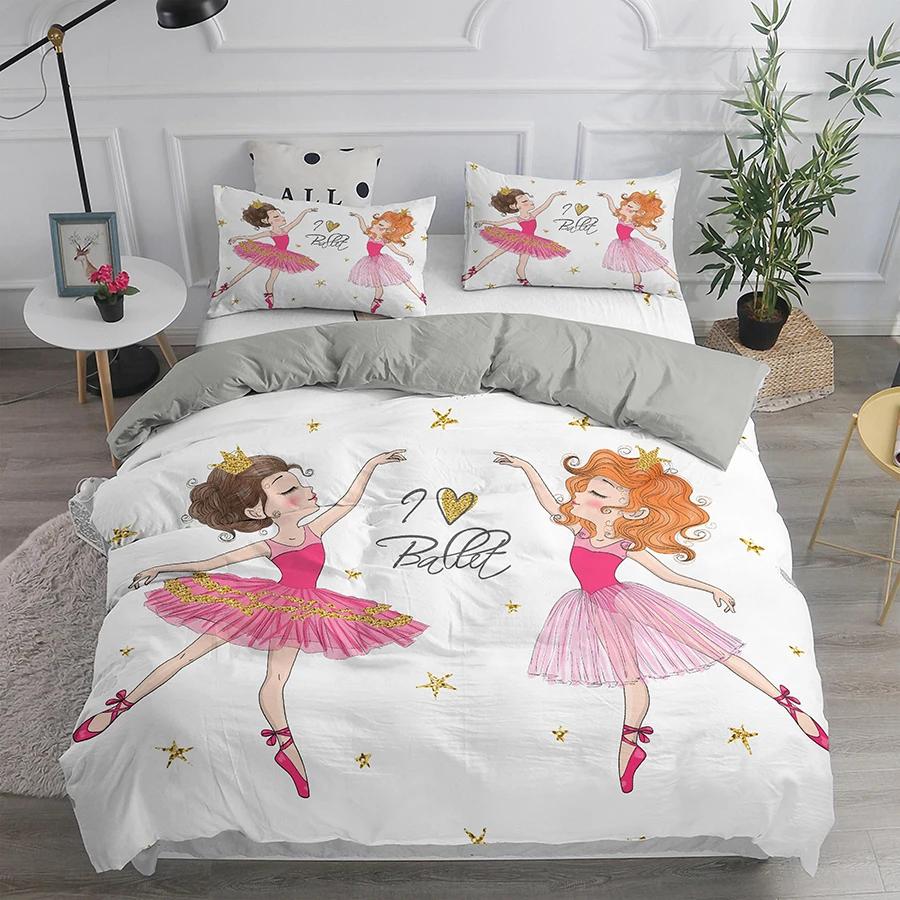 Capa de edredom para meninas dançando balé, lindas bailarinas, conjunto de cama para meninas 135, capa de edredom rosa, cama de solteiro, princesa, HomeTextiles