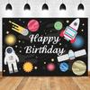 Cartoon Space Universe Planet Theme Happy Birthday Background Cloth Party Decoration Banner Boy's Gift Photography Background
