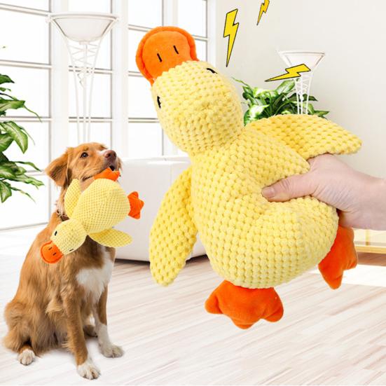 Quacking Yellow Duck Dog Toy Boredom Stress Relief Crochet Stuffed Duck Pet Chew Interactive Toy Puppy Calming Plush Doll Squeaky Toy Pet Supplies