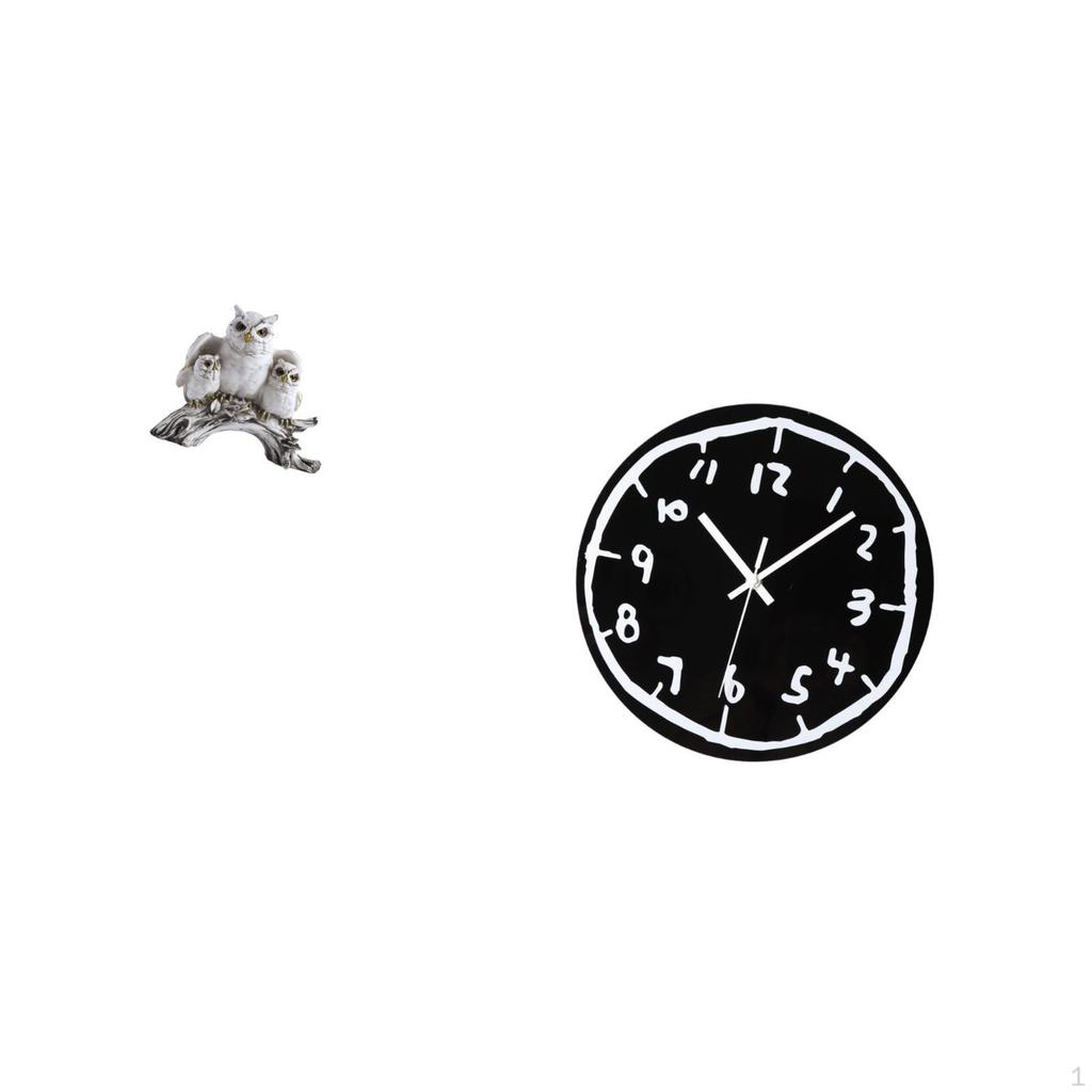Modern Owl Sculpture Tabletop Ornament with Silent Acrylic Art Clock for Living Room Office Kitchen
