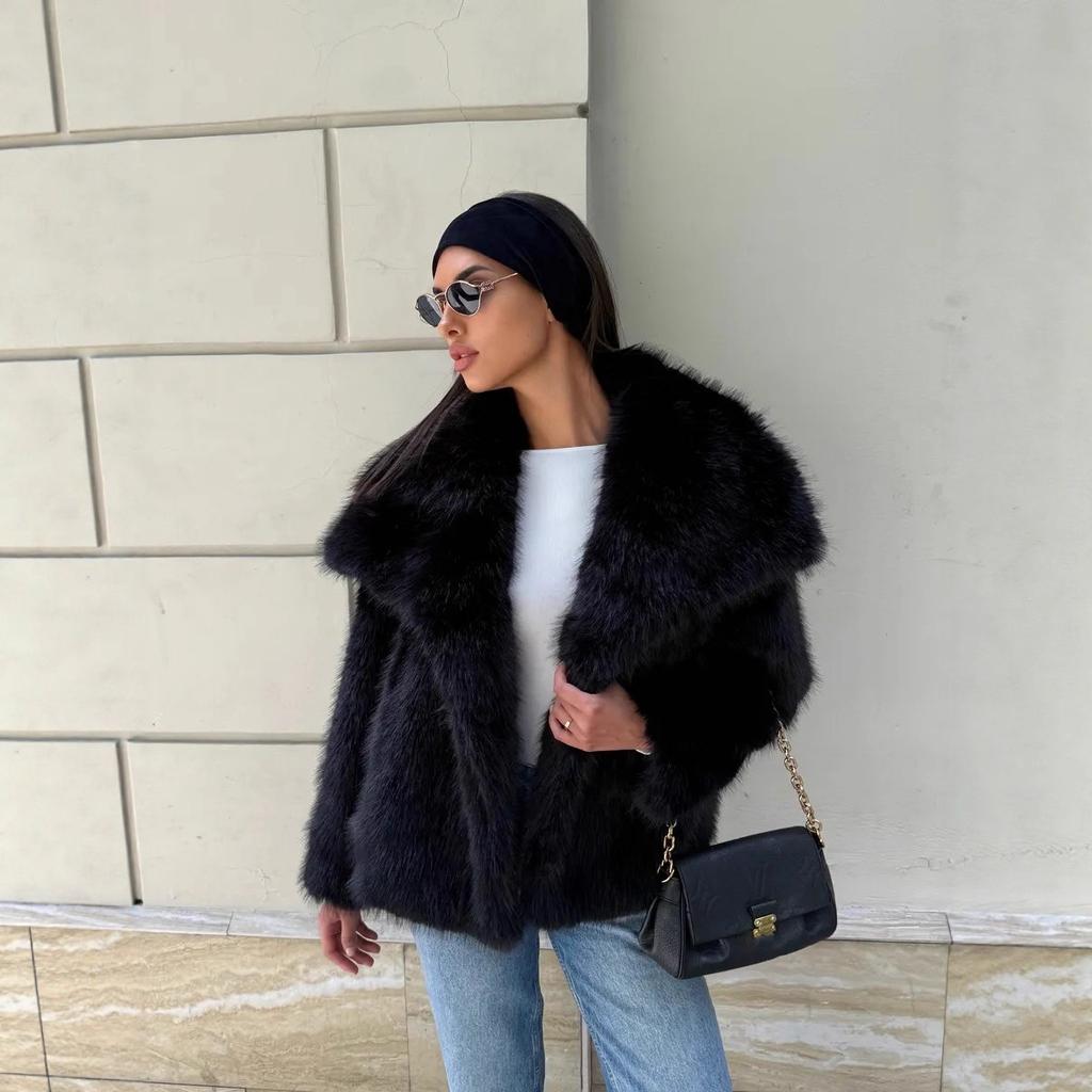 New imitation fur women's plush coat autumn and winter thickened warm large lapel environmentally friendly wool coat