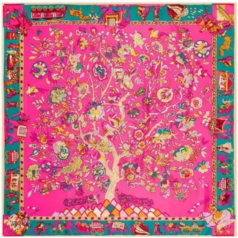 Square Scarf  Luxury Brand Twill Silk Scarf For Women Headband Female Charm Life Tree Print Large Square Scarves Silk Shawls