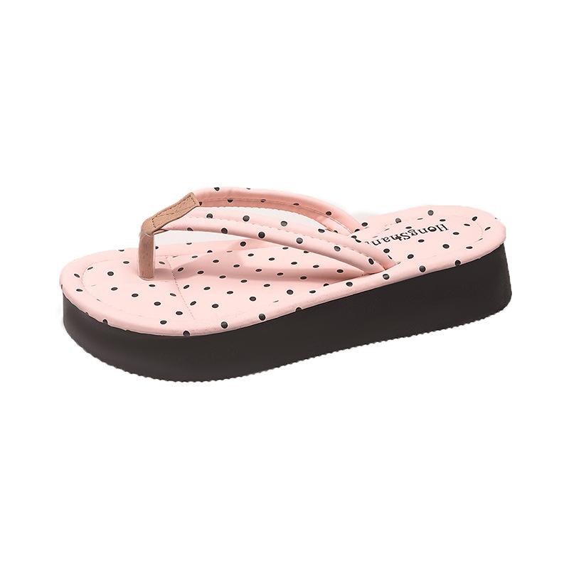 Polka dot thick bottom heightening flip-flops women's summer outer wear 2025 new light and high-end French sandals