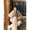 Korean Style Pink Bowknot Fur Hooded Cotton Padded Baseball Jacket Women's Autumn/Winter Coat