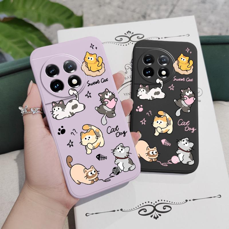 Cat String Ball Phone Case For Oneplus 12 12R 11 11R 10 10R 10T 9R 9RT 9 8T 8 7 7T Pro 5G Liquid Silicone Cover