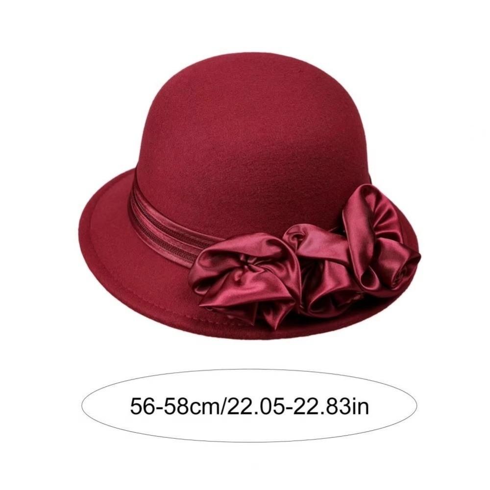 Warm Wool Formal Hat Adjustable Flower Decorated Hat Korean Fisherman Hat Top Hat