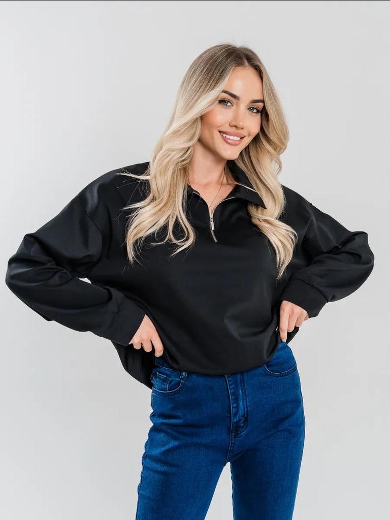 European & American Oversized Warm Lapel Half-Zip Solid Color Hoodie Jacket