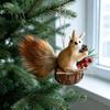 Lanyard Design Hanging Squirrels Christmas Squirrel Ornaments for Tree, Cute Felt Plush Woodland with Pine Handmade Style Holiday Cone, Forest Animal