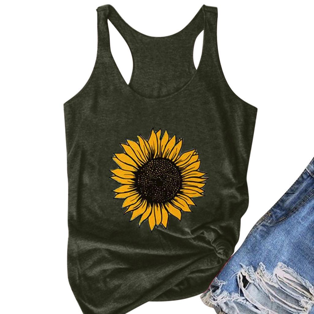 Frauen Plus Größe Sommer Sonnenblumen Druck Rundhals Ärmelloses T-shirt Top Tank
