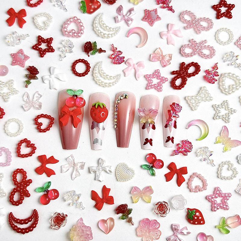 WTEMPO Mini 3D Resin Nail Art Decorations Mixed Flower/Bow/Heart/Rose/Moon/Star Designs Crafts Making Accessories DIY Decorations Supplies