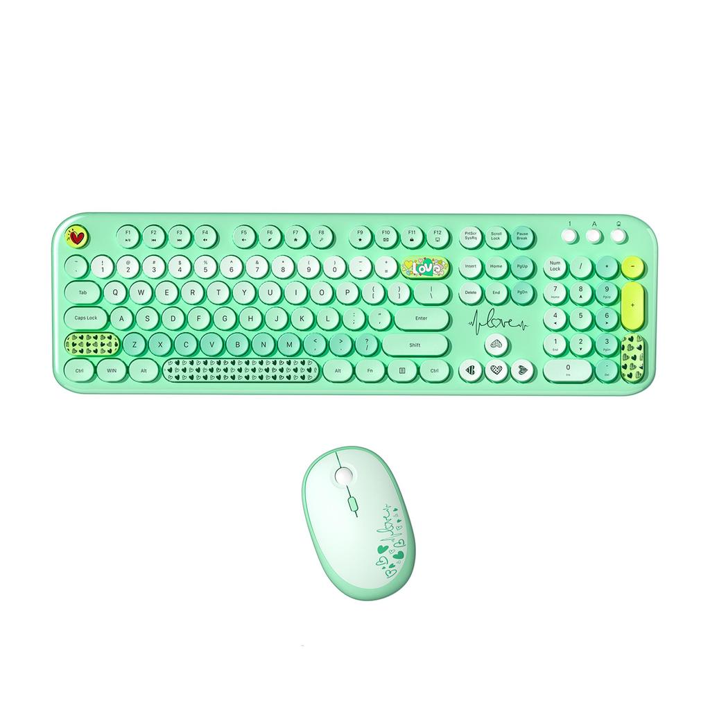 MOFII Adorable Vintage Typewriter Look Wireless Keyboard + Full-Sized Mouse Set | Universal Desktop/Laptop Use (2.4GHz)