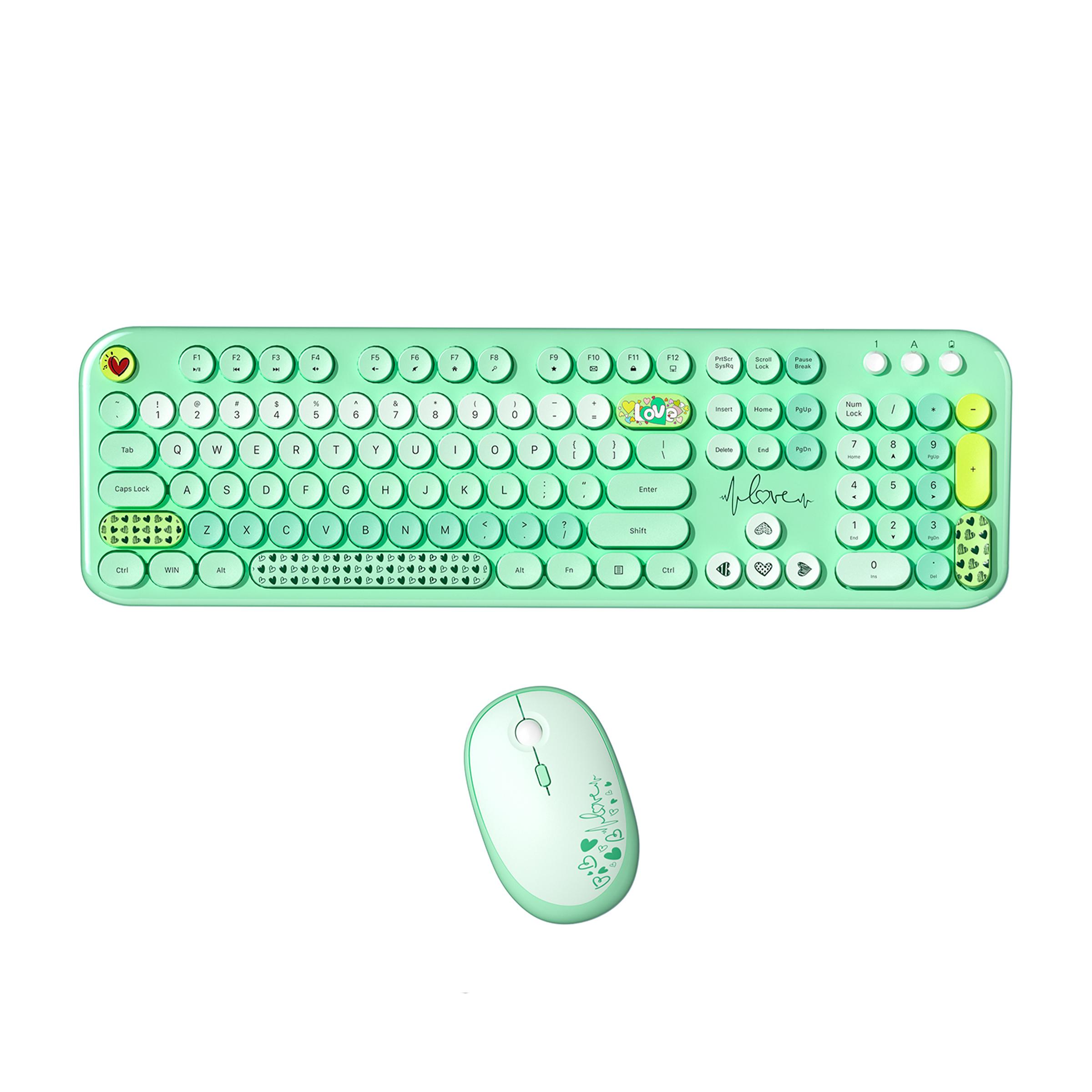 

MOFII Adorable Vintage Typewriter Look Wireless Keyboard + Full-Sized Mouse Set | Universal Desktop/Laptop Use (2.4GHz) зелёный
