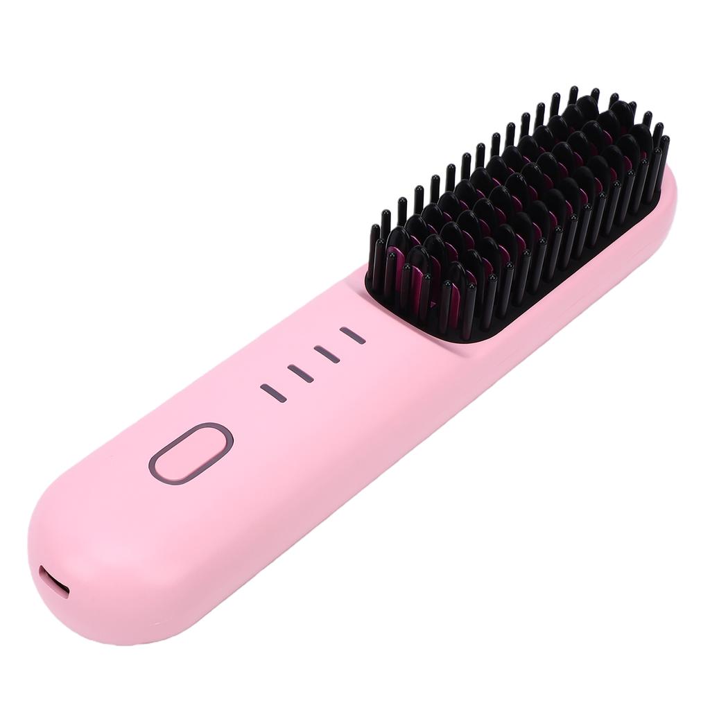 30W Cordless Hair Straightening Brush Portable Anti Scald Wide Fine Teeth Hair Straightener Curling Brush Pink