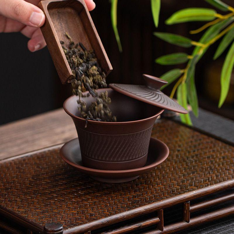 Hovering Zisha Tea Tureen, Semi Handmade Teaware for Brewing Tea, Gaiwan with Lid, Saucer, Household Ceramic Drinkware, Creative